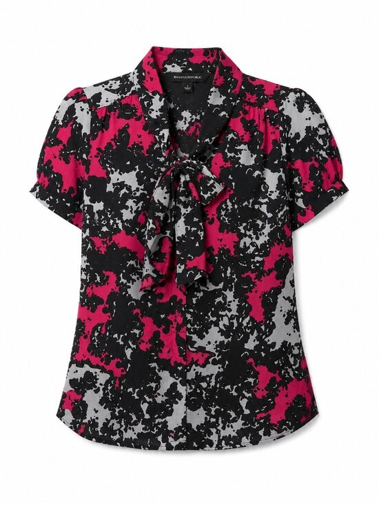 Banana Republic Tops - Banana Republic Women's Tie Front Blouse Pink Black Abstract Office Career Top